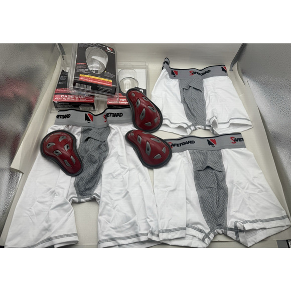 3pc Safetgard Youth Boxer Brief White w/Red Cage Cup, Youth Large & Regular*READ - Picture 1 of 16